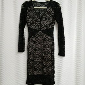 NWOT Black and cream v neck lace dress